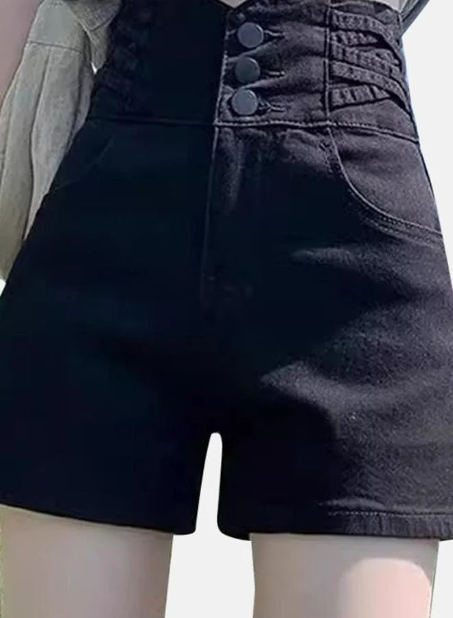 يونيكي Black Slim Fit High-Rise Denim Shorts