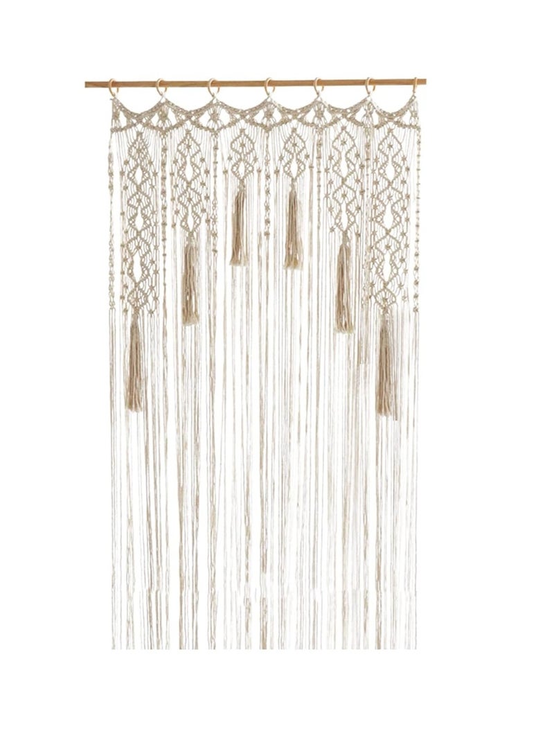 general Interior decoration lace curtain tapestry, beige bohemian hand-woven lace curtain decoration, bohemian wall curtain decoration (85×200cm) - Image 1
