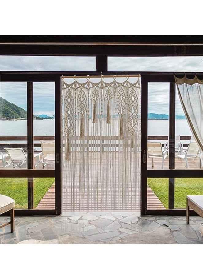 general Interior decoration lace curtain tapestry, beige bohemian hand-woven lace curtain decoration, bohemian wall curtain decoration (85×200cm) - Image 2