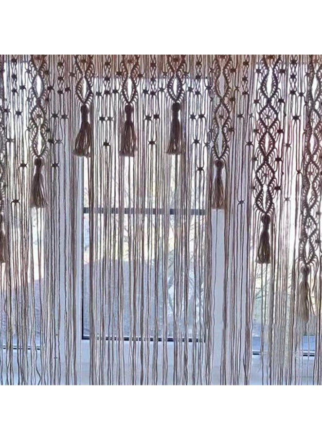 general Interior decoration lace curtain tapestry, beige bohemian hand-woven lace curtain decoration, bohemian wall curtain decoration (85×200cm) - Image 3