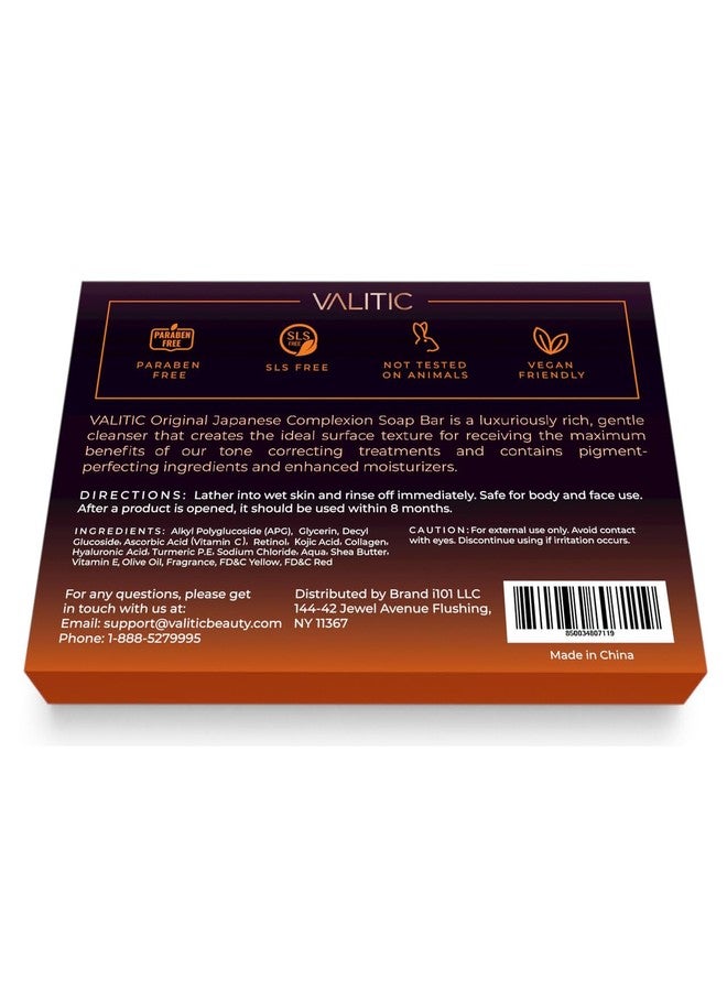 Valitic Kojic Acid Dark Spot Remover Soap Bar with Vitamin C, Retinol, Collagen, Turmeric - Original Japanese Complex - Hyaluronic Acid, Vitamin E, Shea Butter, Castile Oil ( 4 Pack ) With Soap Holder - Image 3