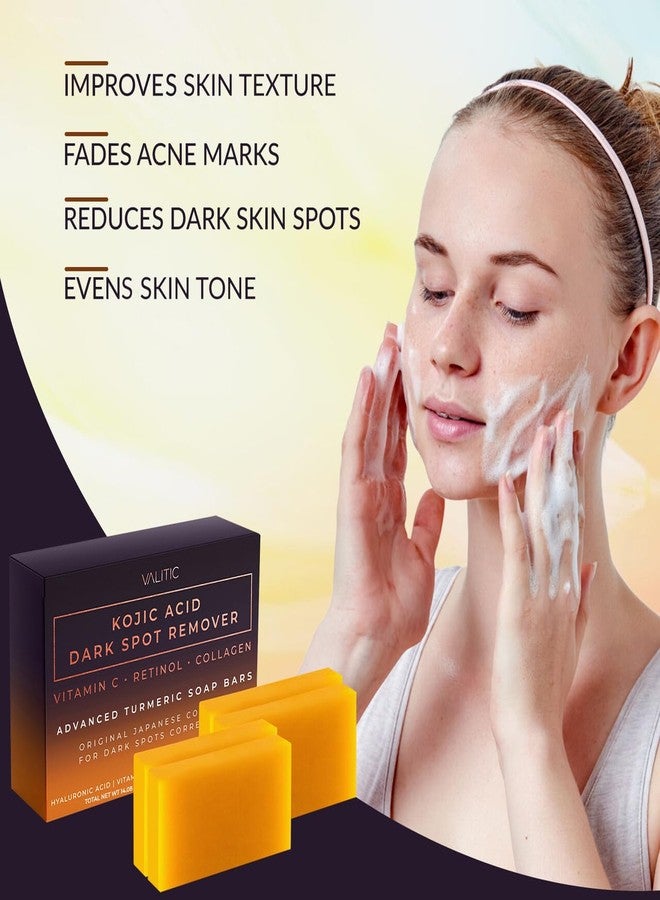 Valitic Kojic Acid Dark Spot Remover Soap Bar with Vitamin C, Retinol, Collagen, Turmeric - Original Japanese Complex - Hyaluronic Acid, Vitamin E, Shea Butter, Castile Oil ( 4 Pack ) With Soap Holder - Image 4