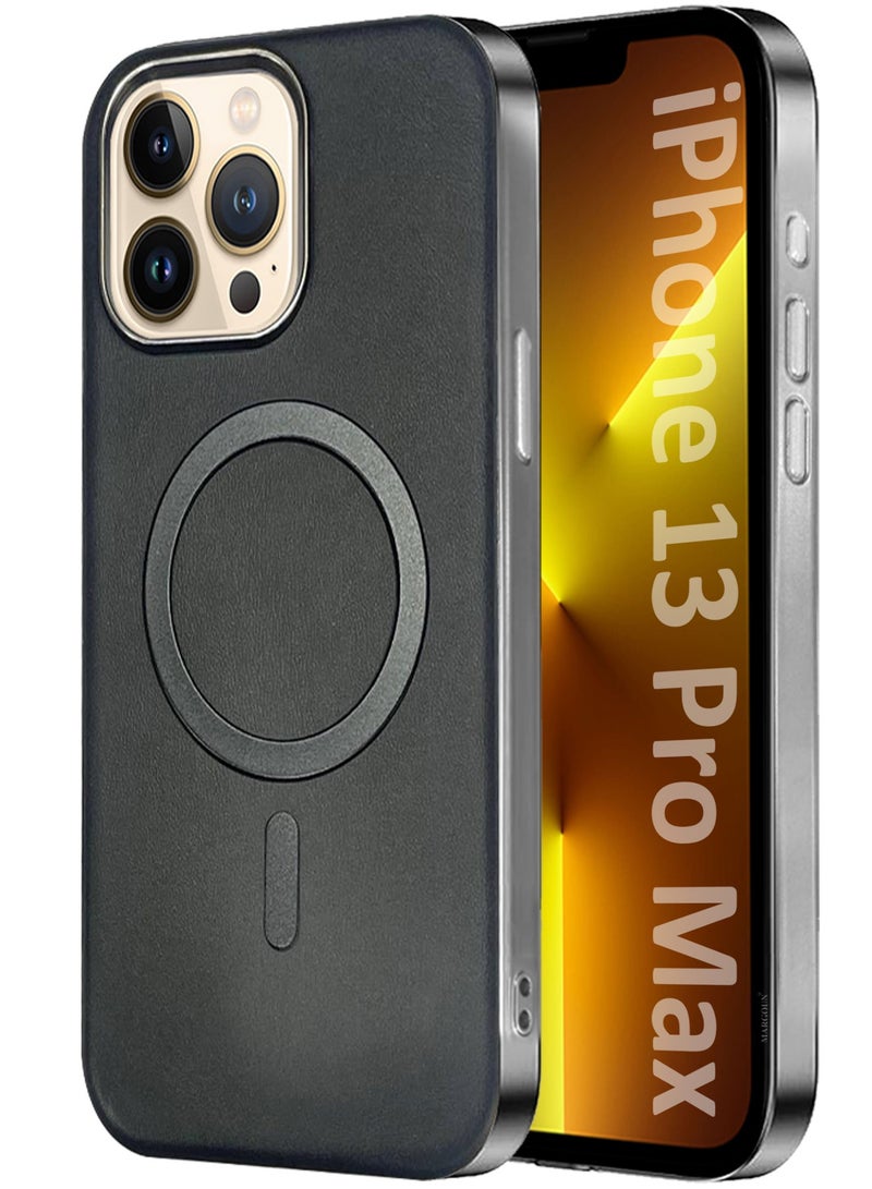 CATANES PU Leather Case for Apple iPhone 13 Pro Max Compatible with Magsafe, Shockproof Drop Proof Protective Slim Case Classic Black - Image 1