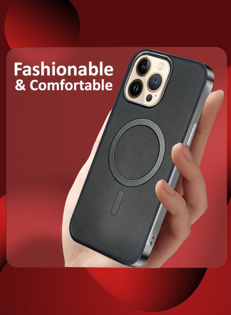 CATANES PU Leather Case for Apple iPhone 13 Pro Max Compatible with Magsafe, Shockproof Drop Proof Protective Slim Case Classic Black - Image 3