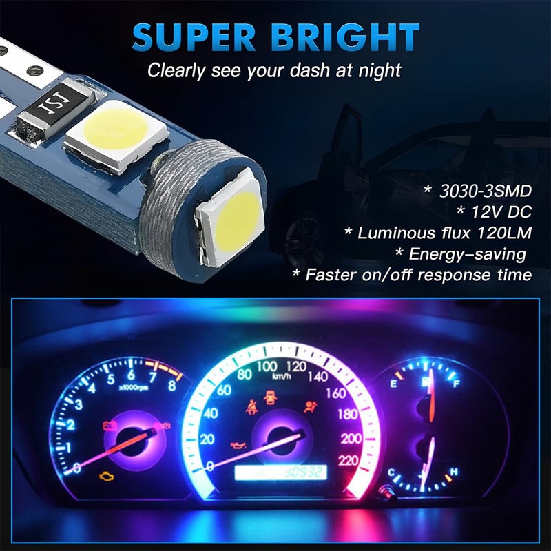 Bittwee T5 LED Lights for Car Dashboard, 20 Pcs 3030-3SMD LED Bulb with Twist Lock Socket, Super Bright Light Bulb for Instrument Cluster Panel Gauge Indicator - Image 3