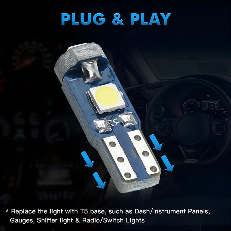 Bittwee T5 LED Lights for Car Dashboard, 20 Pcs 3030-3SMD LED Bulb with Twist Lock Socket, Super Bright Light Bulb for Instrument Cluster Panel Gauge Indicator - Image 4