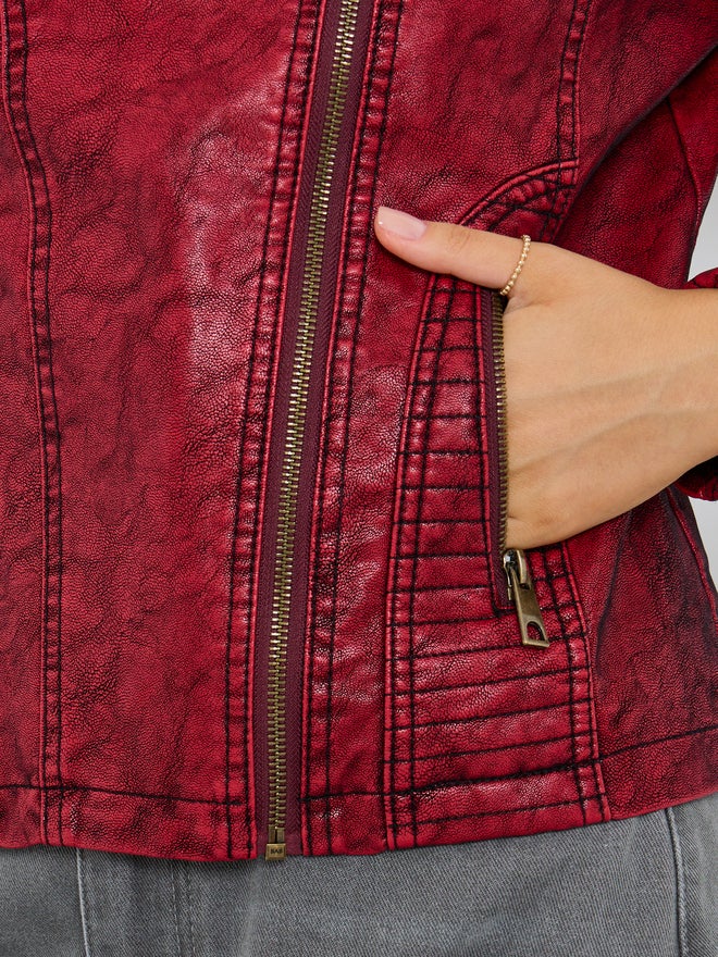 ستايلي جاكيت بايكر بورغندي محكم - Image 4
