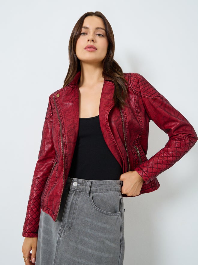 ستايلي جاكيت بايكر بورغندي محكم - Image 1