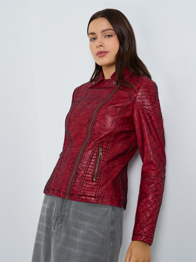 ستايلي جاكيت بايكر بورغندي محكم - Image 3