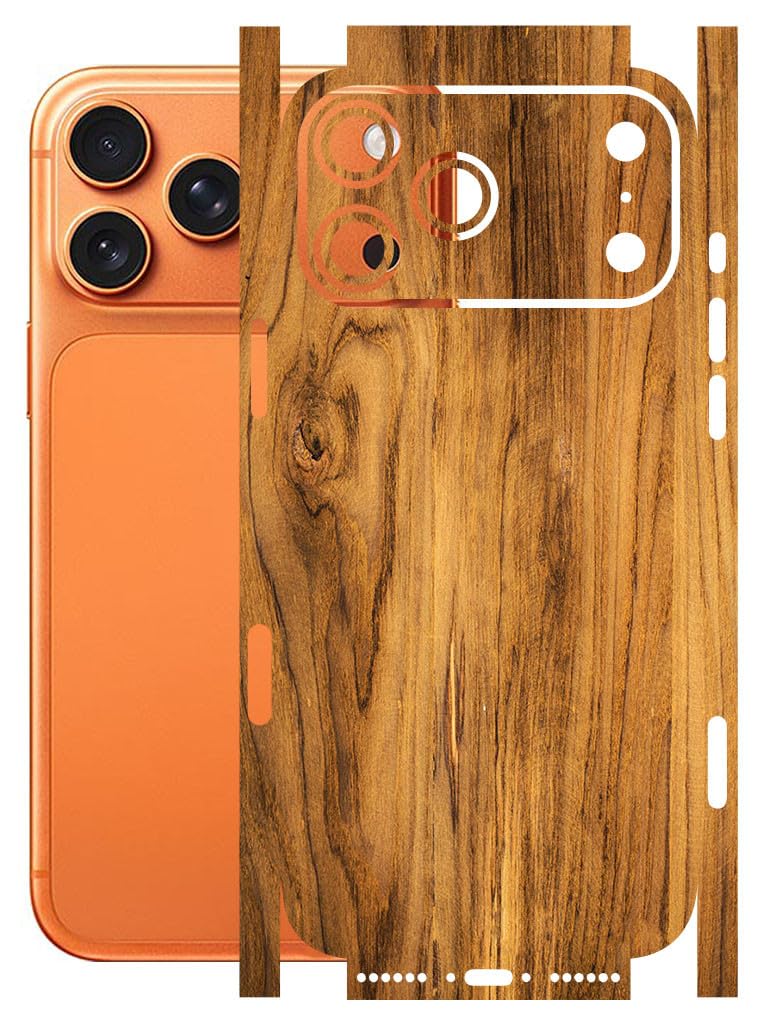 AtOdds حماية شاشة خلفية كاملة للجسم - ملصق جلد بتصميم خشبي لجهاز iPhone 17 Pro Max | مقاوم للخدوش بلمسة نهائية غير لامعة (تصميم - خشب البلوط) - Image 1
