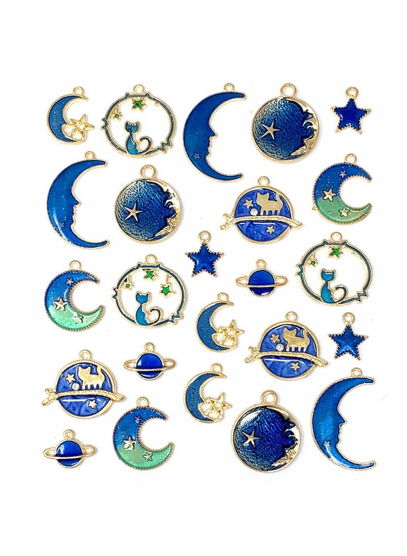Excefore Pendant Gold Plated Enamel Cat Moon Star Celestial Charm DIY for Earrings Necklace Bracelet Jewelry Making and Crafting 1 Set (24 Pieces) - Image 1