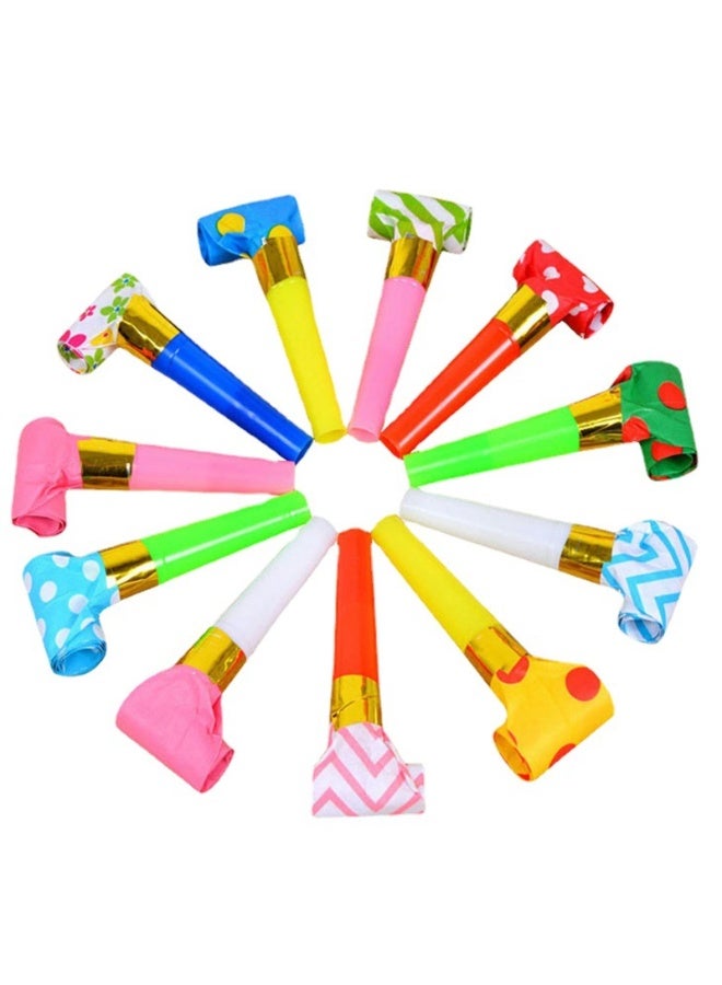 25 Pieces Blowouts Noisemakers, Funny Party Blowouts Blowers Musical Blowouts, Plastic Whistle, Party Horns Colorful Musical Paper Blowouts Whistles Party Supplies Decorative Toys, Random Color - Image 1