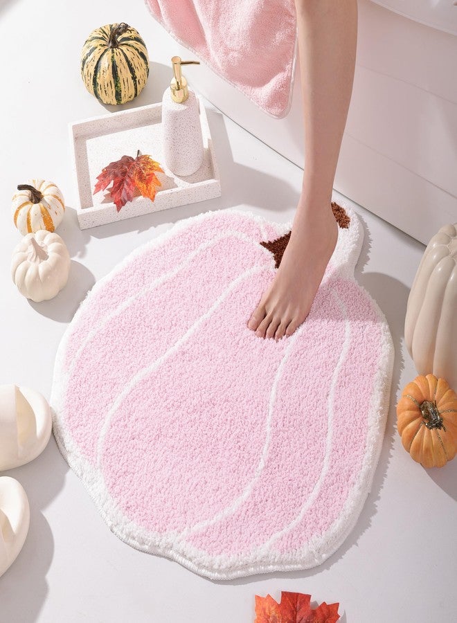 TRUEDAYS Bathroom Rugs Halloween Pink Rug Cute Pumpkin Bath Mat for Living Room, Bedroom Small Fluffy Washable Rug Non Slip Bath Mats Thanksgiving Door Mat Autumn - Image 2