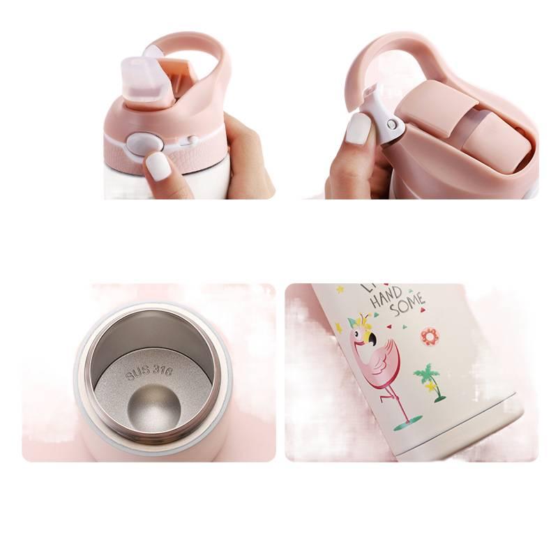 قارورة مياه للأطفال بغطاء بشفاط وغطاء بفتح زر من ستانلس ستيل باللون الأزرق - 400 ml مع غطاء بقشة من الستانلس ستيل - Image 5