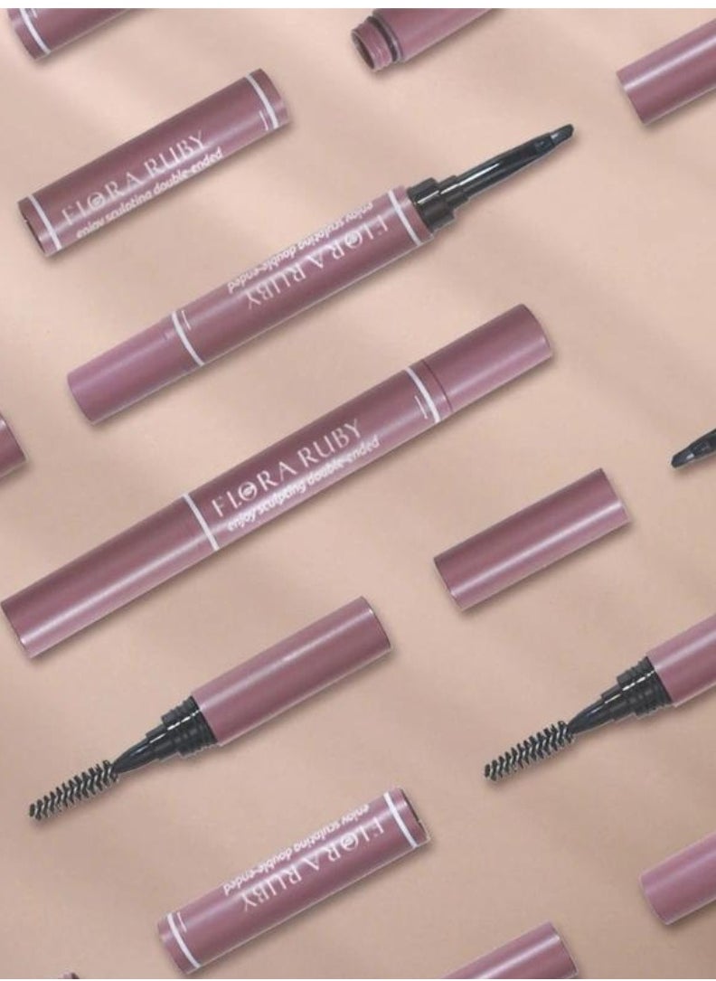 FLORA RUBY - Double Ended Eyebrow Cream Dual Sided Brow Brush Waterproof and Smudge Proof Eyebrow Definer Pen Makeup Retractable Ultra Fine Tip Fills in Sparse Areas and Gaps Eyebrow Pencil Dark Brown - Image 1