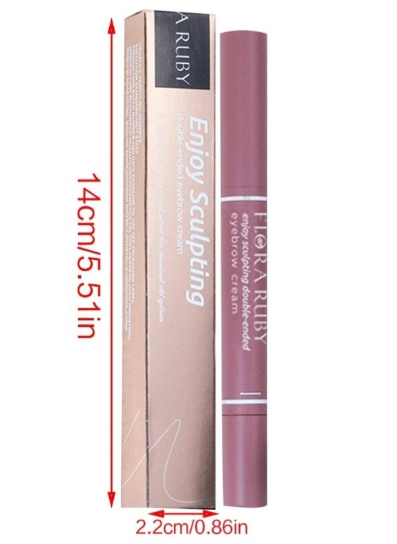 FLORA RUBY - Double Ended Eyebrow Cream Dual Sided Brow Brush Waterproof and Smudge Proof Eyebrow Definer Pen Makeup Retractable Ultra Fine Tip Fills in Sparse Areas and Gaps Eyebrow Pencil Dark Brown - Image 1