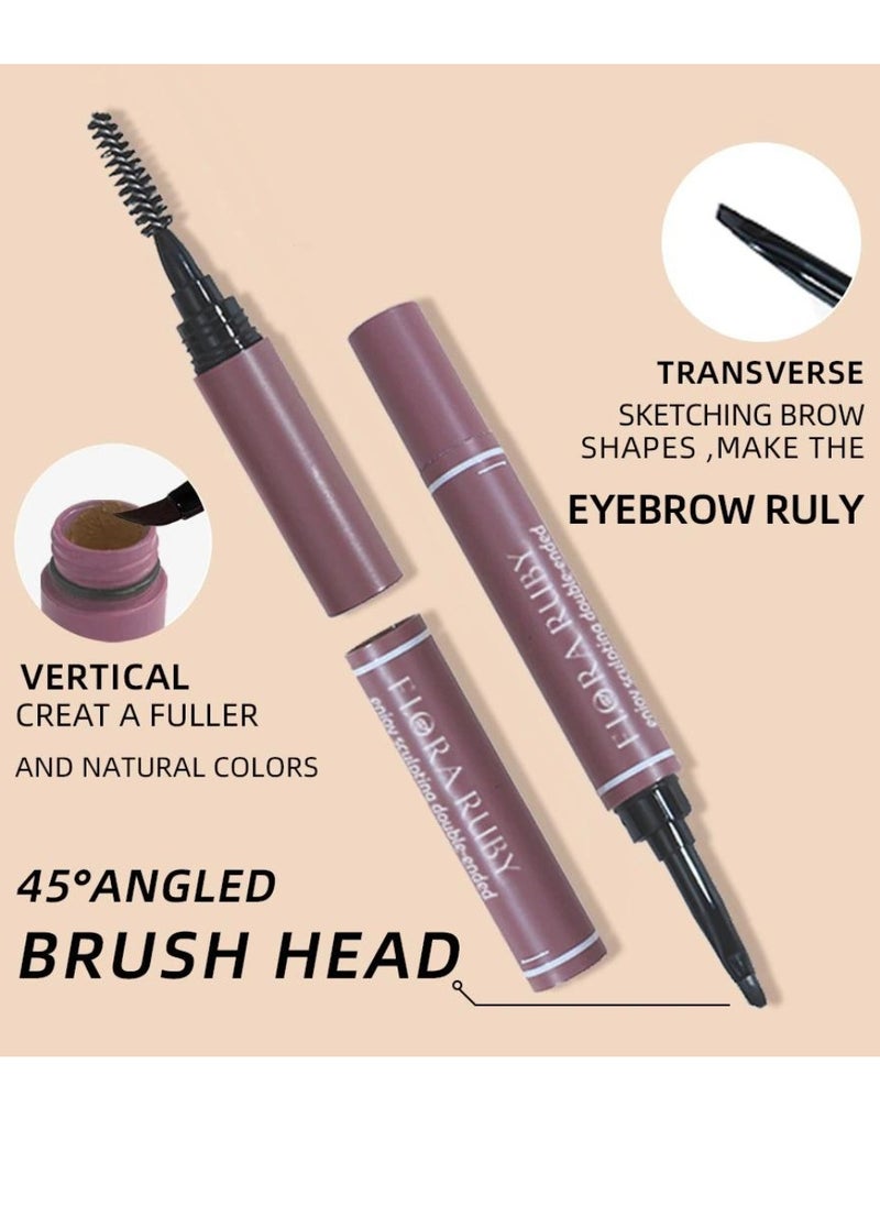 FLORA RUBY - Double Ended Eyebrow Cream Dual Sided Brow Brush Waterproof and Smudge Proof Eyebrow Definer Pen Makeup Retractable Ultra Fine Tip Fills in Sparse Areas and Gaps Eyebrow Pencil Dark Brown - Image 1