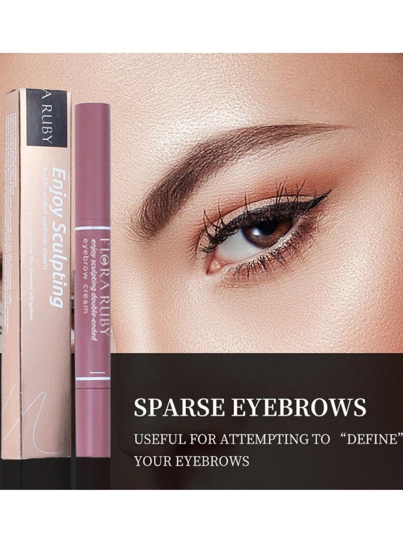 FLORA RUBY - Double Ended Eyebrow Cream Dual Sided Brow Brush Waterproof and Smudge Proof Eyebrow Definer Pen Makeup Retractable Ultra Fine Tip Fills in Sparse Areas and Gaps Eyebrow Pencil Dark Brown - Image 1