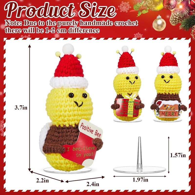 Henoyso 3 Pcs, Positive Mini Crochet Bee Gift with Cards Soft Wool Handmade Knitted Bee Doll for Friends, Parties, Birthdays, Christmas Party Gift - Image 2