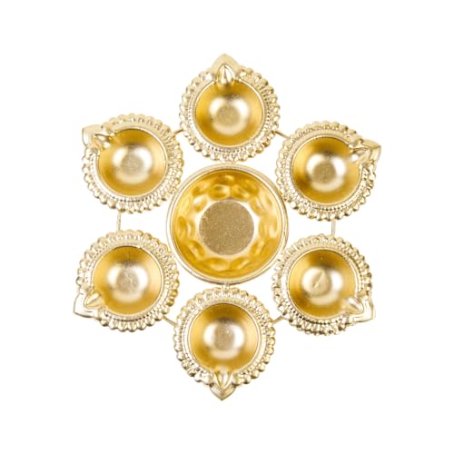 Klassic Unique and Antique Handcrafted 6 Diya Shape Flower Decorative Urli Bowl | for Floating Flowers and Tea Light Candles | Home and Office Decor | Diwali Decoration Items (8 Inch, Pack of 1) - Image 3