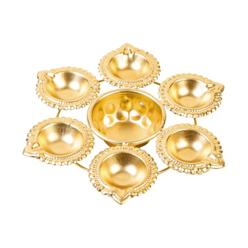 Klassic Unique and Antique Handcrafted 6 Diya Shape Flower Decorative Urli Bowl | for Floating Flowers and Tea Light Candles | Home and Office Decor | Diwali Decoration Items (8 Inch, Pack of 1) - Image 2