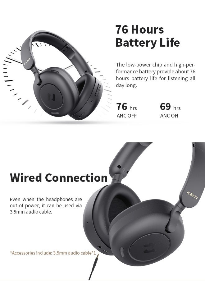 havit - Wireless Bluetooth Headset, -35dB Deep Noise Reduction, High-Fidelity Stereo, Support Wired/Wireless - Image 1