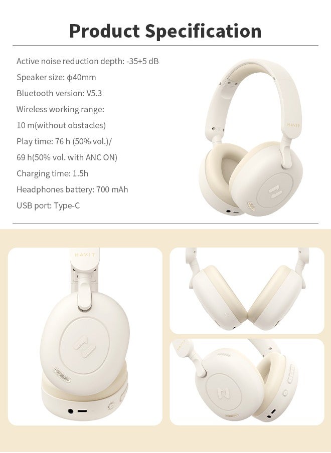 havit - Wireless Bluetooth Headset, -35dB Deep Noise Reduction, High-Fidelity Stereo, Support Wired/Wireless - Image 1