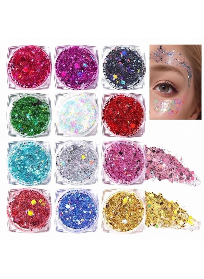 A professional, distinctive 12-color glitter set, versatile for use on the face, body, and nails. - Image 1