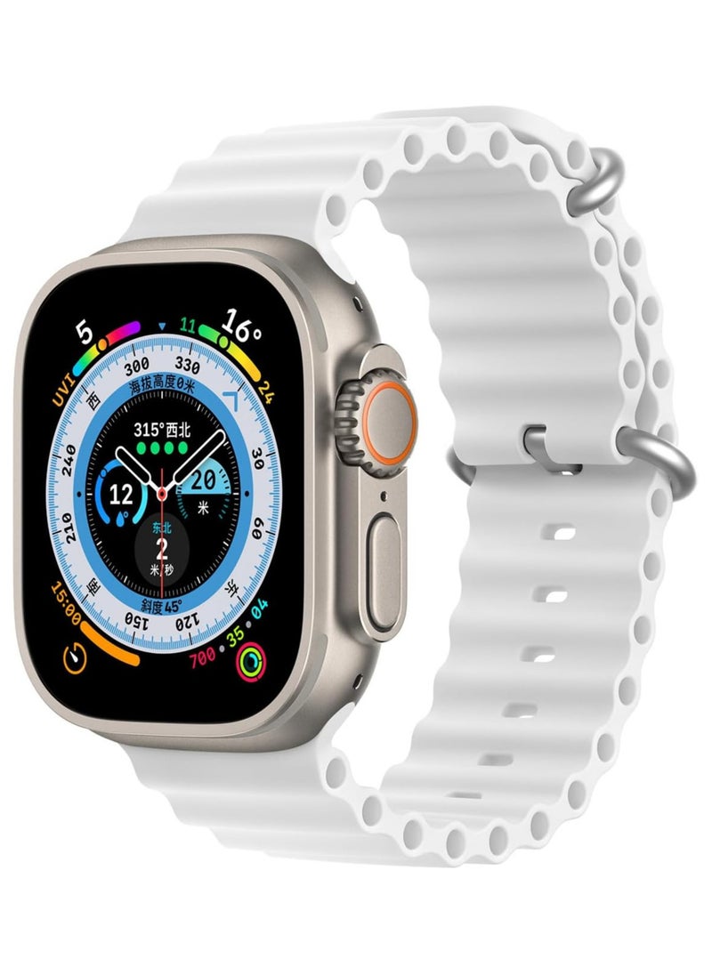 DUX DUCIS - Dux Ducis OceanWave Series Silicone Rubber and Stainless Steel Watch Strap for Apple Watch 38mm/40mm/41mm - White - Image 1