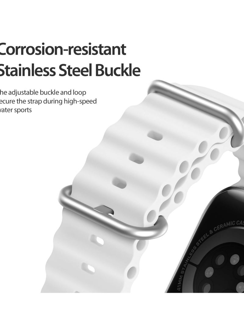 DUX DUCIS - Dux Ducis OceanWave Series Silicone Rubber and Stainless Steel Watch Strap for Apple Watch 38mm/40mm/41mm - White - Image 1
