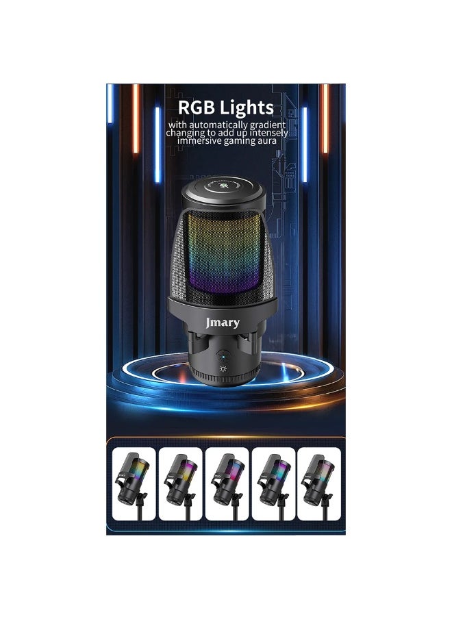 ميكروفون سطح المكتب RGB USB MC-PW13، ميكروفون مكثف للتوصيل والتشغيل مع مراقبة بدون تأخير، مقبض مكسب قابل للتعديل، كتم الصوت بلمسة واحدة، مرشح بوب قابل للفصل، مثالي للبث المباشر والتدوين الصوتي والألعاب والتسجيل، متوافق مع أجهزة الكمبيوتر الشخصية والكمبيوتر المحمول والكمبيوتر اللوحي والهاتف المحمول