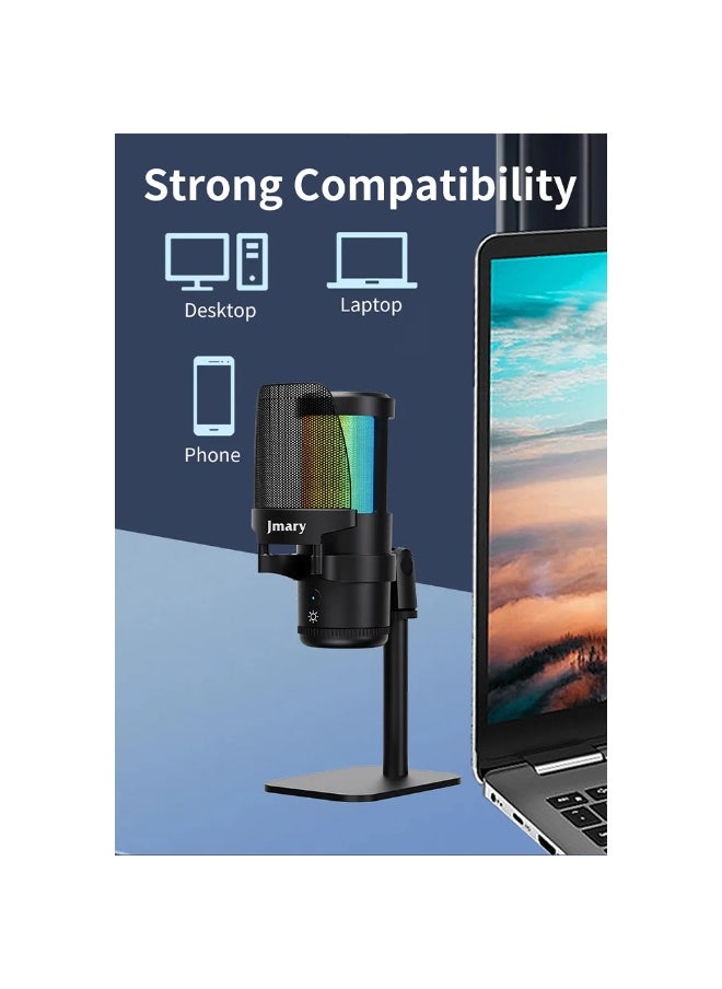ميكروفون سطح المكتب RGB USB MC-PW13، ميكروفون مكثف للتوصيل والتشغيل مع مراقبة بدون تأخير، مقبض مكسب قابل للتعديل، كتم الصوت بلمسة واحدة، مرشح بوب قابل للفصل، مثالي للبث المباشر والتدوين الصوتي والألعاب والتسجيل، متوافق مع أجهزة الكمبيوتر الشخصية والكمبيوتر المحمول والكمبيوتر اللوحي والهاتف المحمول