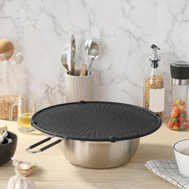 Silicone Splatter Guard for Frying Pan, Heat-Resistant Grease Screen, 13 Inch, Black, Dishwasher Safe - Image 2