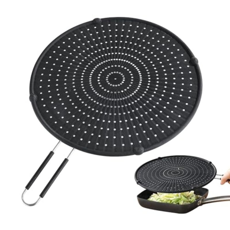 Silicone Splatter Guard for Frying Pan, Heat-Resistant Grease Screen, 13 Inch, Black, Dishwasher Safe - Image 1