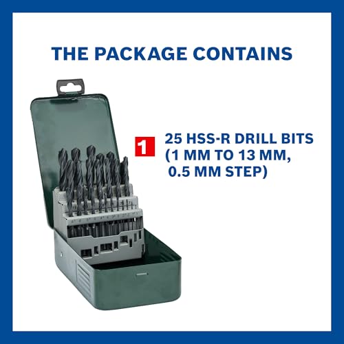 Bosch Professional 25-Piece HSS-R Metal Drill Bit Set | Ø1–13 mm | Precision Drilling in Iron, Steel & Plastic | Rugged Metal Case | Long-Lasting HSS Quality | Suitable for All Power Tool Brands - Image 2