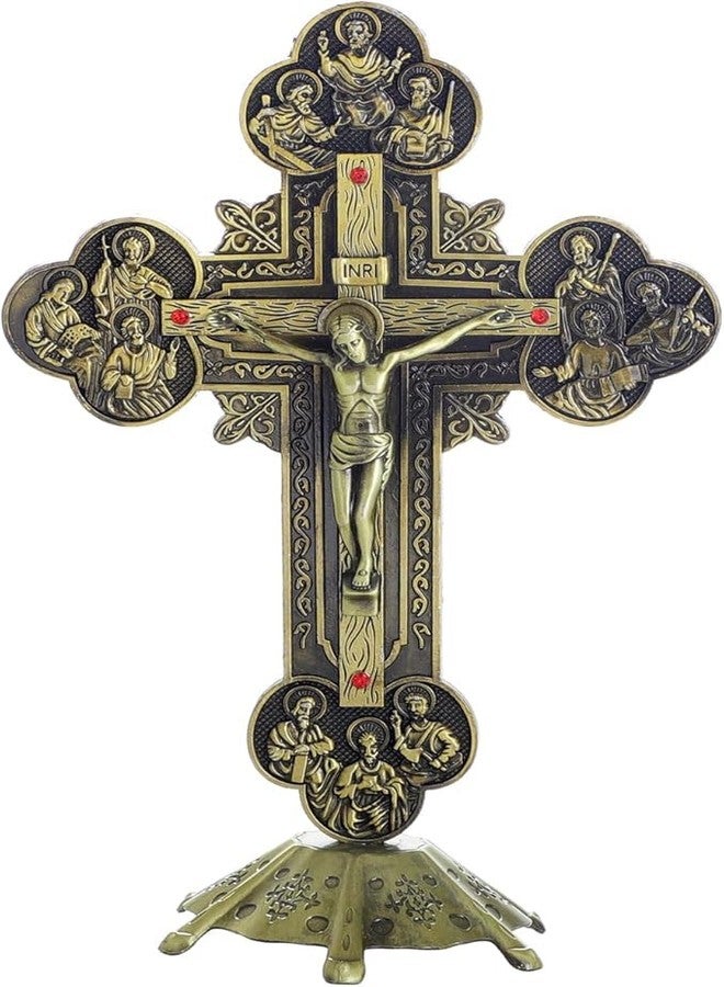 KOMI Standing Crucifix with Base 8 Inch Metal Jesus Crucifix Cross, Tabletop Decor Standing Cross for Chapel Home Decoration Religious Gifts - Image 1