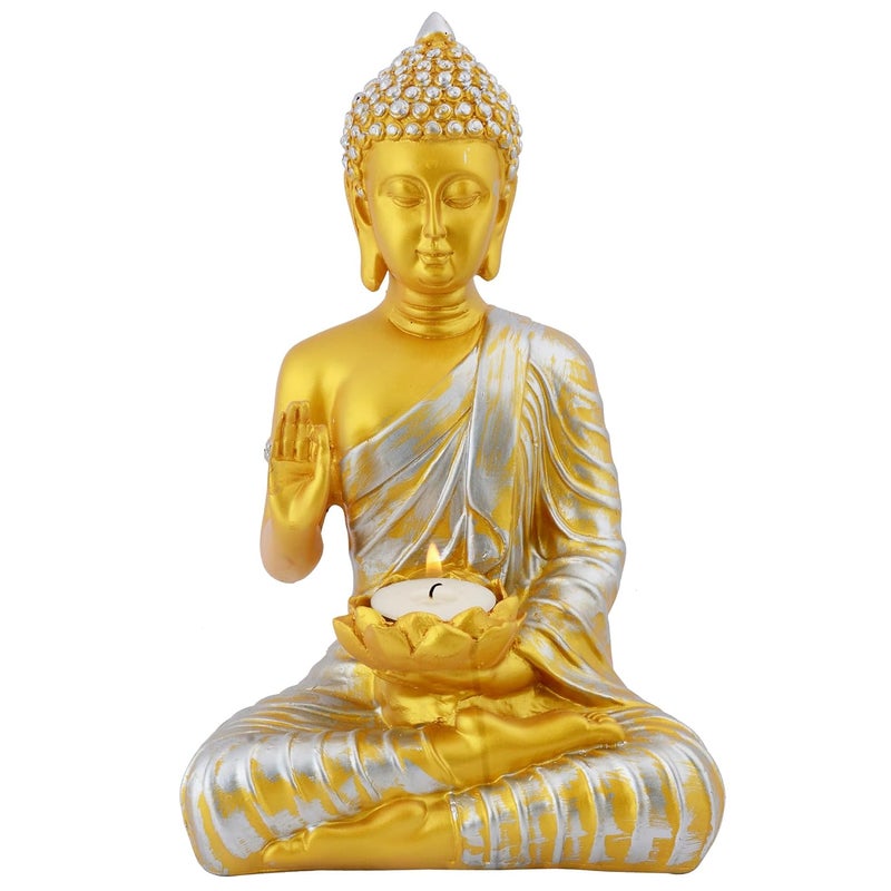 zart ZART Buddha Statue Tea Light Holder Home Decor Sculpture Gold 