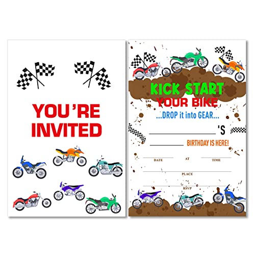 Soiceu Motorbike Dirt Bike Birthday Invitations with Envelopes Set of 20 Motocross Dirt Bike Birthday Party Invites for Boys - Image 1