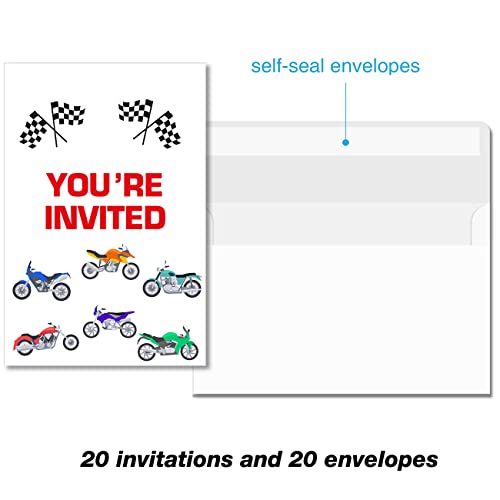 Soiceu Motorbike Dirt Bike Birthday Invitations with Envelopes Set of 20 Motocross Dirt Bike Birthday Party Invites for Boys - Image 3