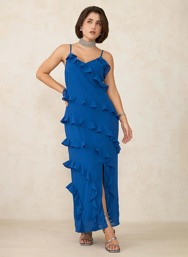 Virgio VIRGIO Georgette Ruffle Slit Maxi Dress