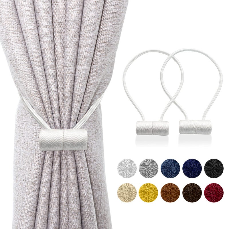 XDerlin Magnetic Curtain TiebacksWindow Treatment Curtain Holdbacks Clip VS Strong Magnet Handmade Weave Rope Curtain Tie Backs Convenient Decorative Curtain Drape Tie Backs for Sheer Curtains 2PCS White