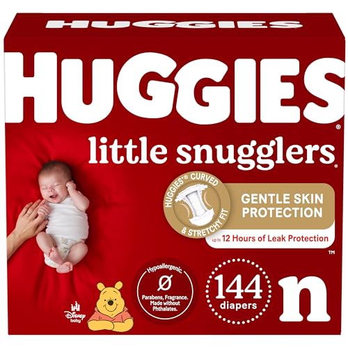 HUGGIES حفاضات هاجيز للأطفال حديثي الولادة ليتل سنجلرز حجم حديثي الولادة حتى 10 أرطال 144 قطعة