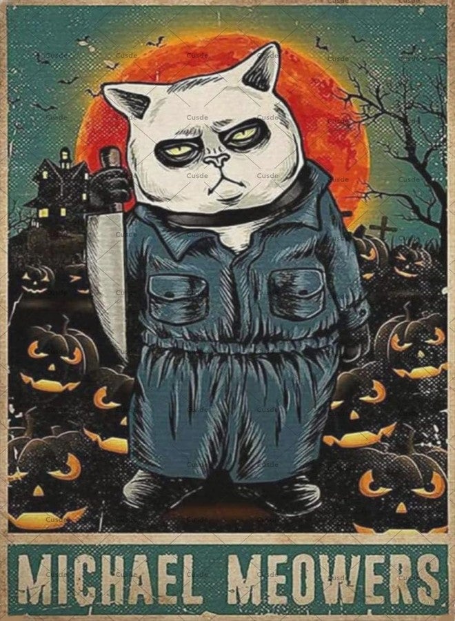 Cusde Cat Lovers Horror Decor Horror Movie Posters Lovers Fan Horror Halloween Home Living Decor Halloween Tin Sign Cafe Bar Home Wall Art Decoration Retro Metal Tin Sign 8x12 Inch - Image 1