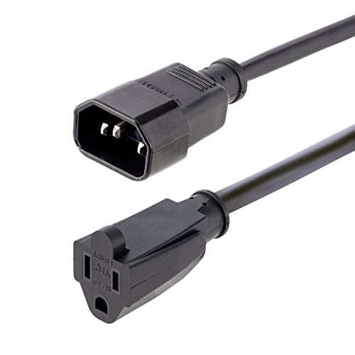 StarTech.com 1ft (0.3m) Power Extension Cord, IEC 320 C14 to NEMA 5-15R, 10A 125V, 18AWG, Black Computer Power Extension Cord, AC Outlet Extension Cable for Network Equipment, UL Listed (PAC100) - Image 3