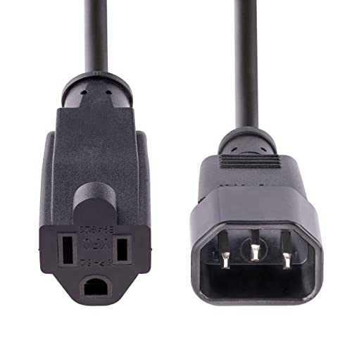 StarTech.com 1ft (0.3m) Power Extension Cord, IEC 320 C14 to NEMA 5-15R, 10A 125V, 18AWG, Black Computer Power Extension Cord, AC Outlet Extension Cable for Network Equipment, UL Listed (PAC100) - Image 5