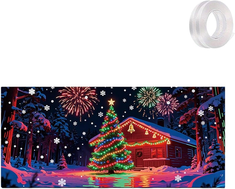 UV Activated Glow In Dark Christmas Garage Door Cover Banner Cartoon Santa Elf Stylef - Image 1