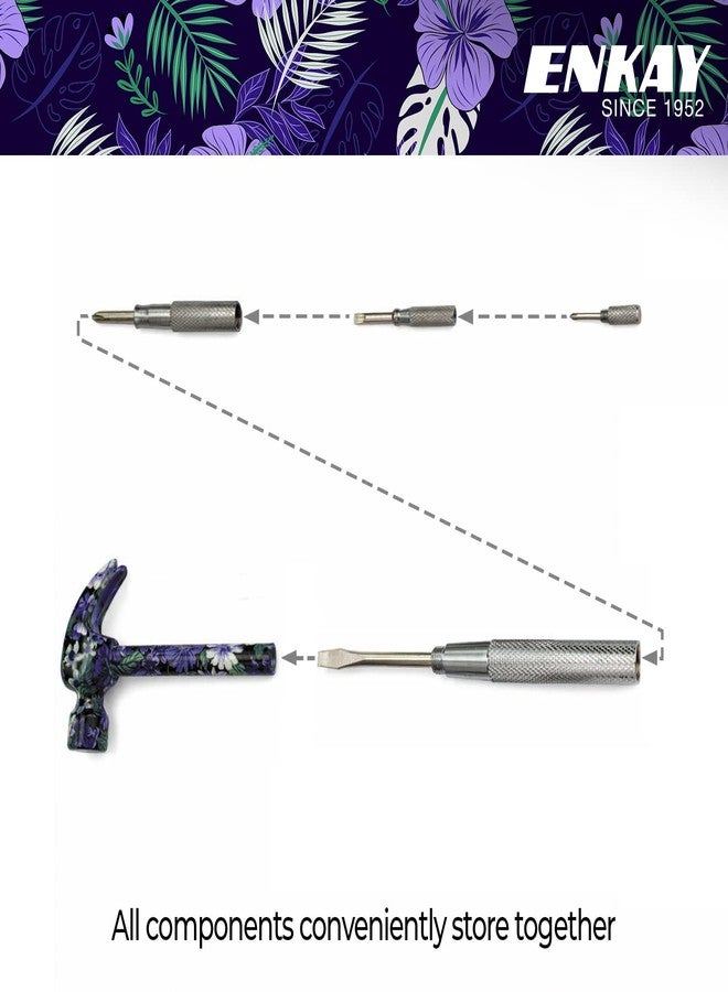 ENKAY - 6 in 1 Floral Hammer and Screwdriver, Multifunction Claw Hammer Tool with Flower Print (Pattern 5) - Image 3