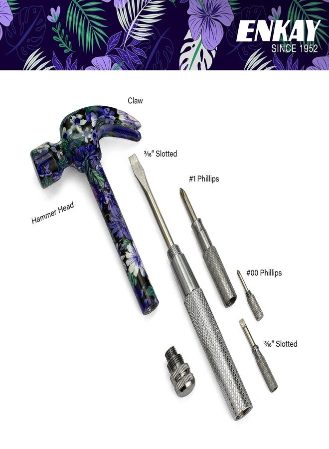 ENKAY - 6 in 1 Floral Hammer and Screwdriver, Multifunction Claw Hammer Tool with Flower Print (Pattern 5) - Image 2