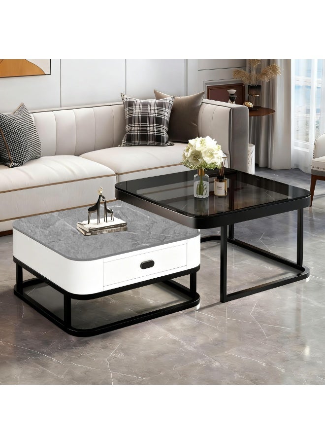 Sharpdo Modern Nesting Table Set, Minimalist Living Room Coffee Table Set, Square-shaped End Table(70*70*45&60*60*38CM) - Image 1