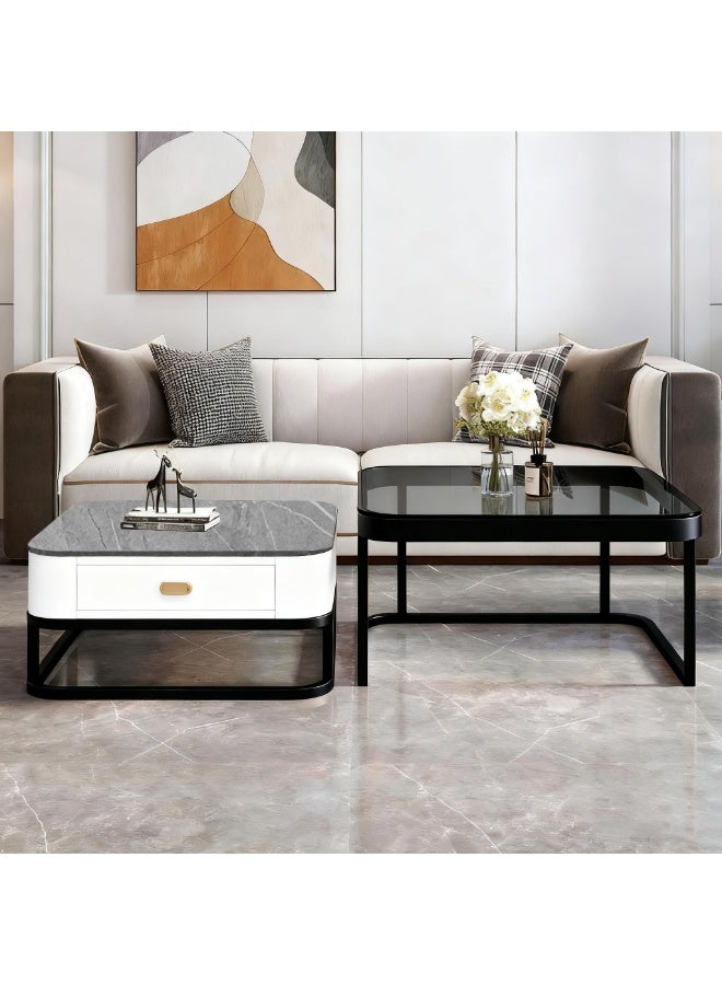 Sharpdo Modern Nesting Table Set, Minimalist Living Room Coffee Table Set, Square-shaped End Table(70*70*45&60*60*38CM) - Image 3